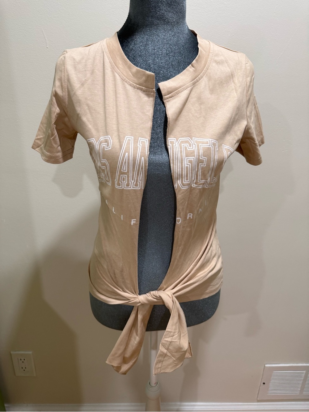 Beige Tie-Front Los Angeles Crop Top - Women
